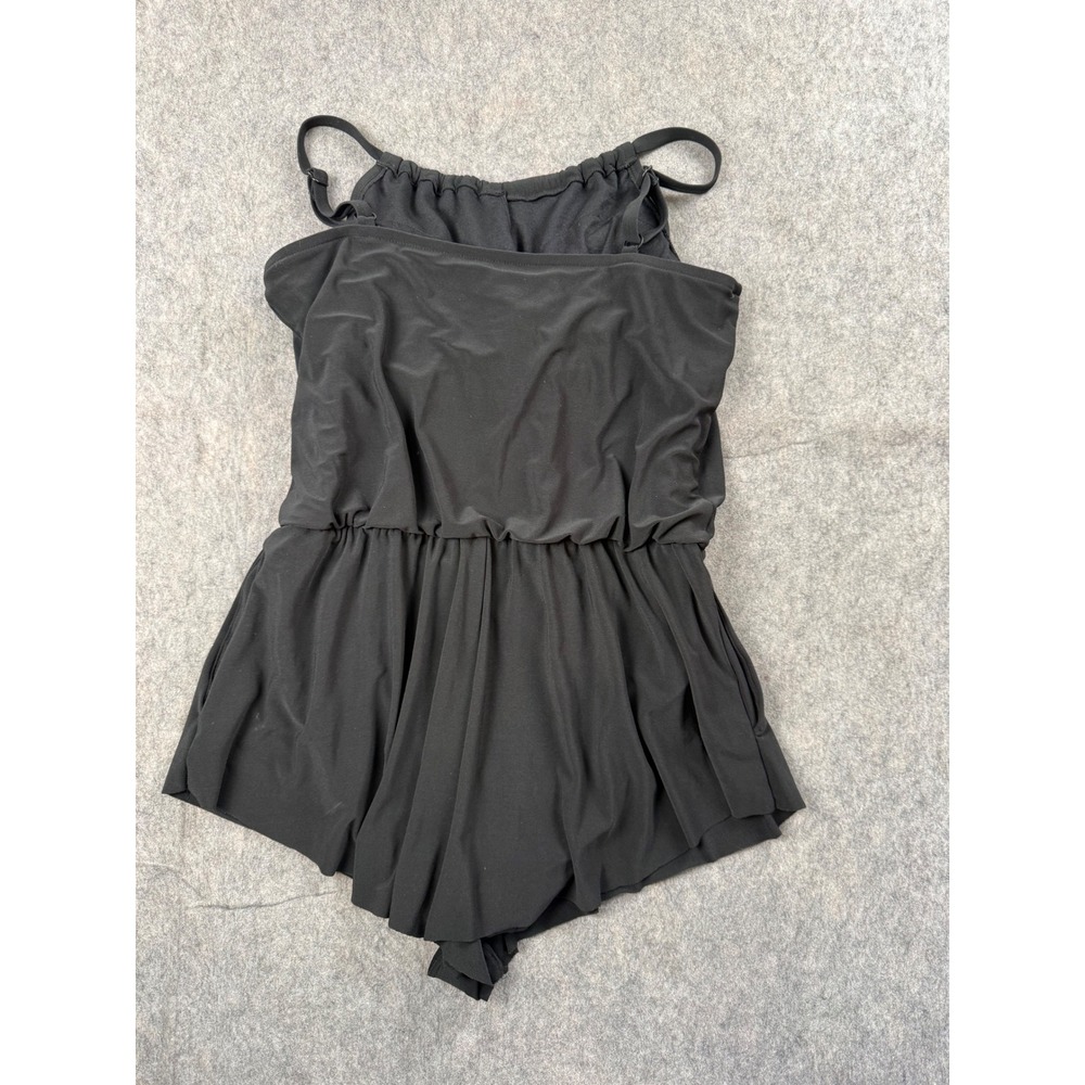 Aqua Green Swim Romper Women Medium Black Polyester Blouson One Piece Swimsuit - Picture 4 of 8